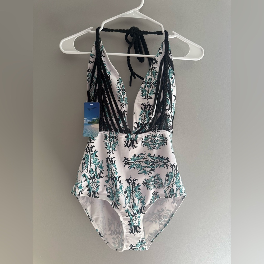 Vgowater Women’s Adjustable V Neck Open Back One Piece Swimsuit SZ L New Floral